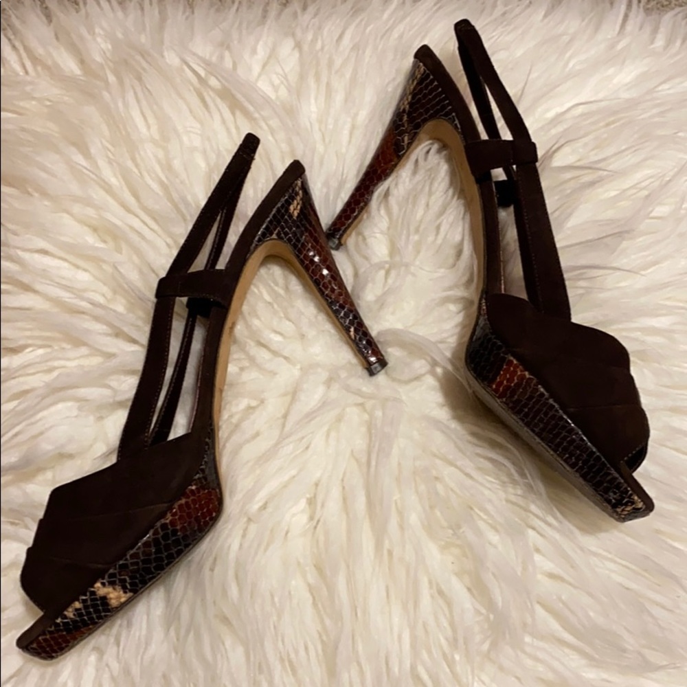Kate Spade brown suede snakeskin heels